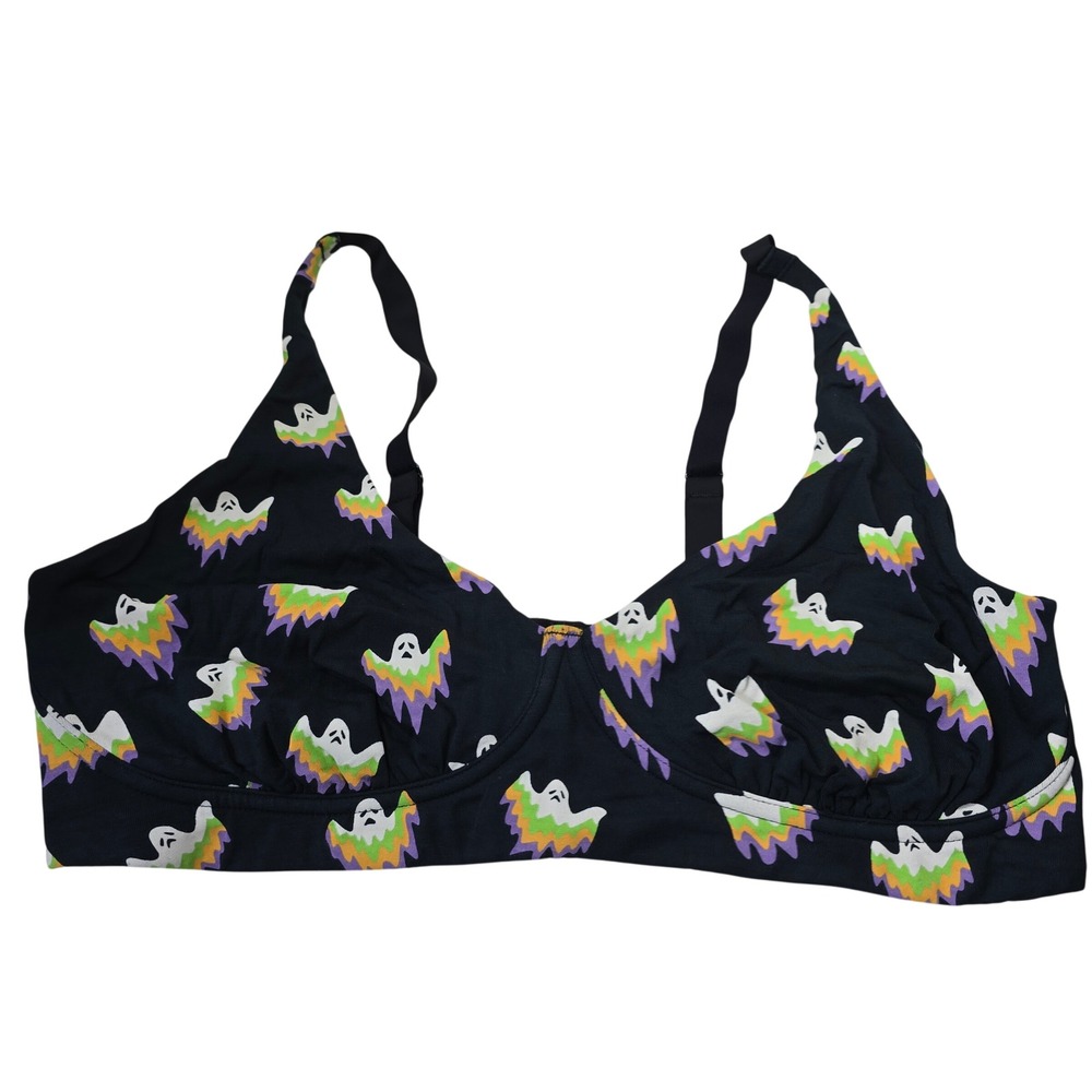 MeUndies Halloween Bralette Women 2XL Black Ghost Rainbow Wireless Lounge Bra